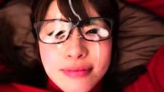 Nerdy Asian teen with great oral skills takes a hot facial