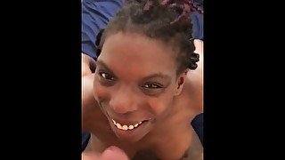 Ebony takes face full of cum