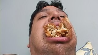 A fat, nasty dude eats while fucking Crissy Cums from behind