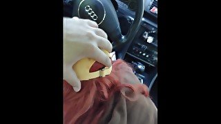 Sucking Uber driver cock in his car