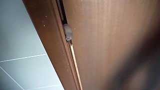 Femdom crazy chick punishing his cock on the door