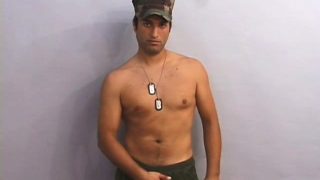 Horny Army guy can't believe the barracks are bare and jumps at the chance to jerk off