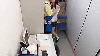 Horny Asian schoolgirl visits her boyfriend in his office