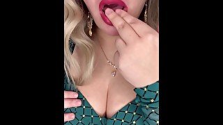 ASMR + Blonde MILF + Soft voice with big boobs sucking wet fingers