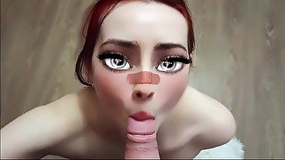 ANIME GIRL SUCKS COCK CLOSE-UP !!!