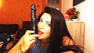 Sexy Babe uses cockhold to laugh,humiliate,compare,double sloppy blowjob with dildos,upclose cum,sph