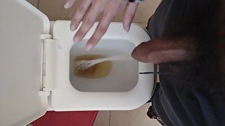 Hairy cock man  pissing on already pissed toilet