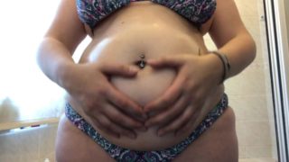 Huge Bloated Belly Rub in Bikini