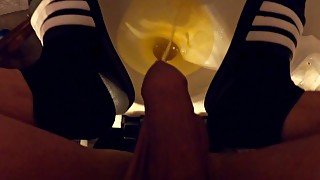 POV uncut boy squats on toilet to pee and shows you some kinky angles