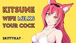 Kitsune Wifey Milks Your Cock [F4M] [Bent over Counter] [Pound my Tight Pussy] [Apron & Panties]