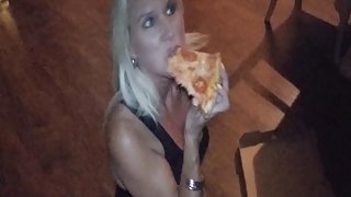 Pizza delivery guy feeds my wife some cum