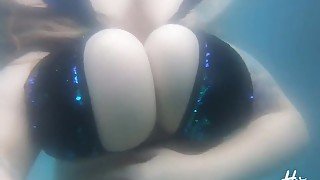 Pool tits: monster tits in bikini underwater - solo erotic fetish