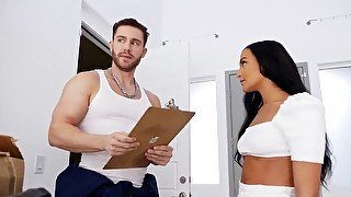 Mila Monet masturbates and takes on a huge dick after that