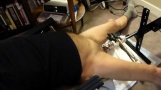 Fuck machine sounding my cock in chastity cage