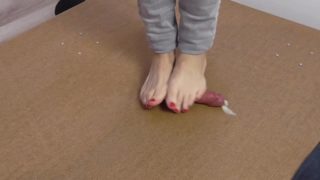 Red toenails footjob footplay cockcrush cumshot