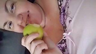 Apple insertion into my tight shaved pussy