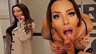 Risky Blowjob In The Dressing Room - With A Huge Facial