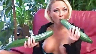 Mature Fisting Giant Cucumbers And Bottle In Pussy And