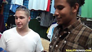 Two young dudes strip in public for money