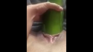 Stretching my whore pussy with a HUGE zucchini for daddy