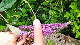 El Chico Guarro Se Puso a Mear en el Parque y Froto Su Polla Grande Con Una Linda Flor 🌺