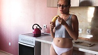 Girl Distracted from Cooking for Blowjob and Doggystyle Fucking - Cum on Tits