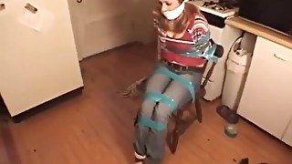 Tied to chair by boyfriend girl tries to escape