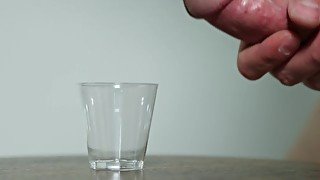 BIG DICK FILLING UP SHOT GLASS FULL OF CUM 4K