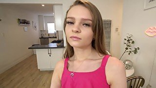 Cute girl is giving a hot blowjob in POV-style video