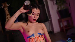 Mae Rainz Goes Solo; Makes A Painting, Fucks Herself, And Squirts - Messy As Always!!!