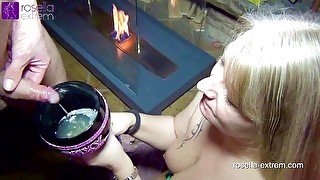 Submissive slut swallows cum, drool and piss cocktail!