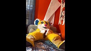 Bingo has a little fun in solo Fursuit porn