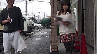 Japanese slut, Mikoto Mochida sucks a stranger's dick outdoors, uncensored