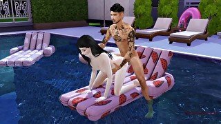 Slut cheats on her husband in the pool with a handsome guy