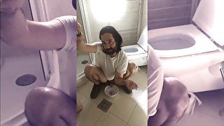 hairy guy pissing some hot piss for you selfie stick