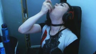 Deep Throating a 12 Inch Faux-Cock with choker