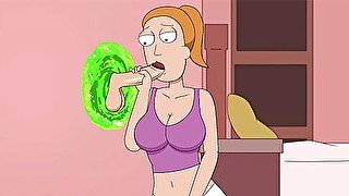 Summer sucks stepbrother's cock through a portal  Rick and Morty