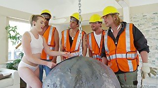 Construction workers savor every second of gangbang sex with Miley May