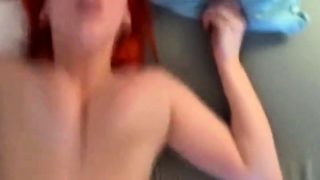 redhead with bouncy tits has a shaky orgasm