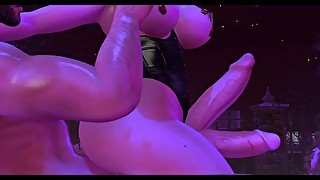 Second Life - Fucking a Double Dick FUTANARI at Graveyard