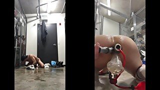 Ass filled with buttplugs in public, pissing and cumming