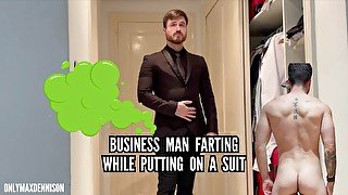 Businessman farting while he put on his suit