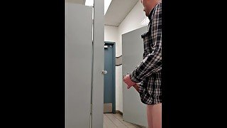 Openly Cumming in Public bathroom next to open door