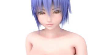 Blue haired hentai girl shows assets in tight body suit