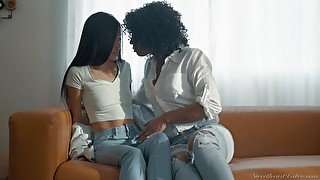 Interracial lesbian pussy licking with Misty Stone and Vina Sky