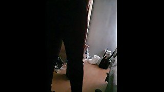 Step mom in black leggings doesn't know how to fuck step son big dick