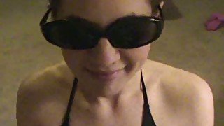 Girlfriend in black bikini and sunglasses blowing my dick