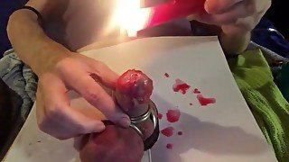 Wax torture, totally hot, whole glans covered