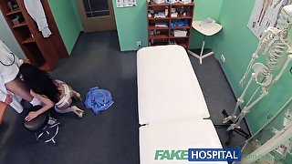 Eveline Dellai gets her shaved pussy filled with hot jizz after a wild doggystyle creampie from her fakehospital doctor