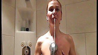 Skinny bitch takes a shower